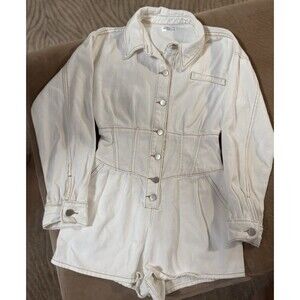 Woman’s Size Small White/cream Button Up Jumpsuit Denim Monhegans